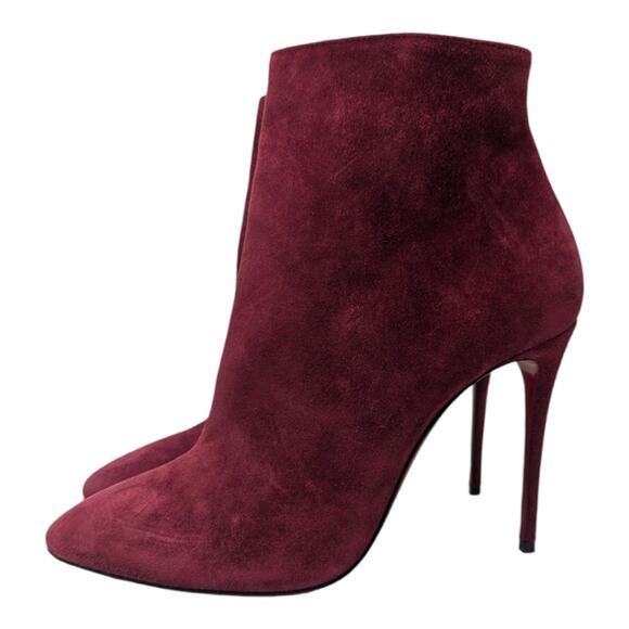 Christian Louboutin Eloise 100 ankle boot bootie burgundy red suede heels 37.5 - Picture 3 of 13